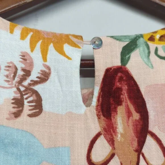 Paper Heart Anthropologie Fruit Print Linen Blend A Line Shift Mini Dress M Boho - Picture 9 of 10